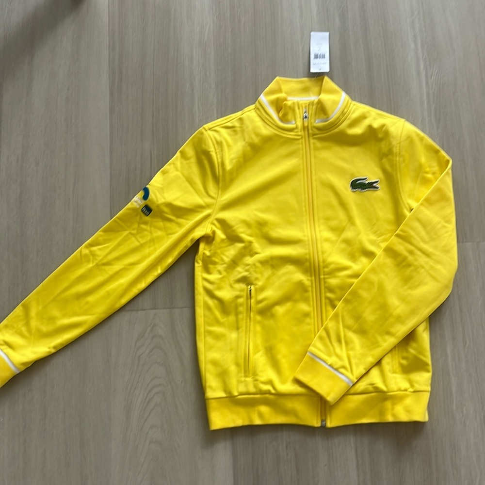 Lacoste Yellow Full-Zip Varsity Jacket with Green Crocodile